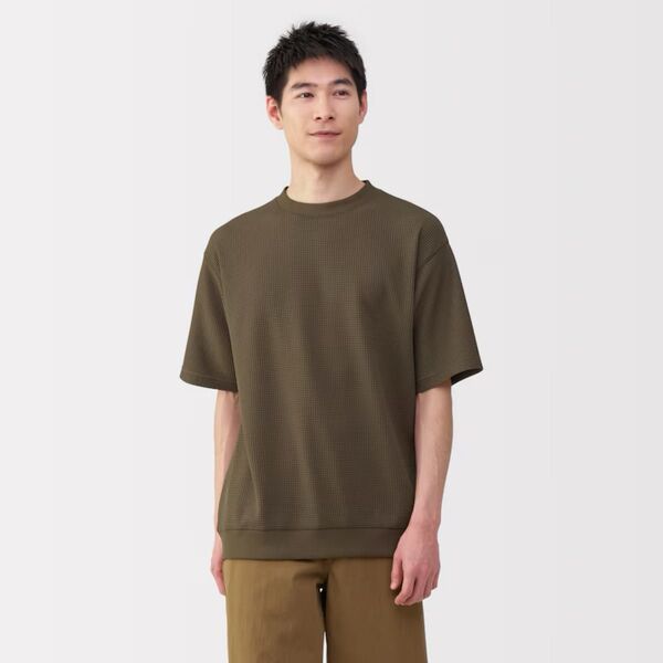 無印 乾きやすいワッフルクルーネック半袖Tシャツ