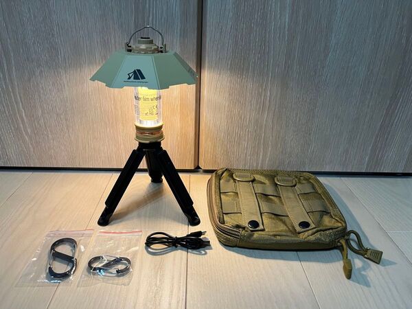 【新品】LEDランタン+ポーチ+カラビナ セット カーキ アウトドア キャンプ 防災