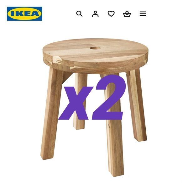 IKEA イケア スコグスタ スツール アカシア材 30cm 2脚セット 丸椅子 天然木 アンティーク風