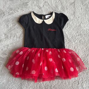 ベビーギャップ 半袖ニットチュールワンピース 90cm 子供ドレス 女の子 ディズニー ミニーちゃん ドット 赤スカート