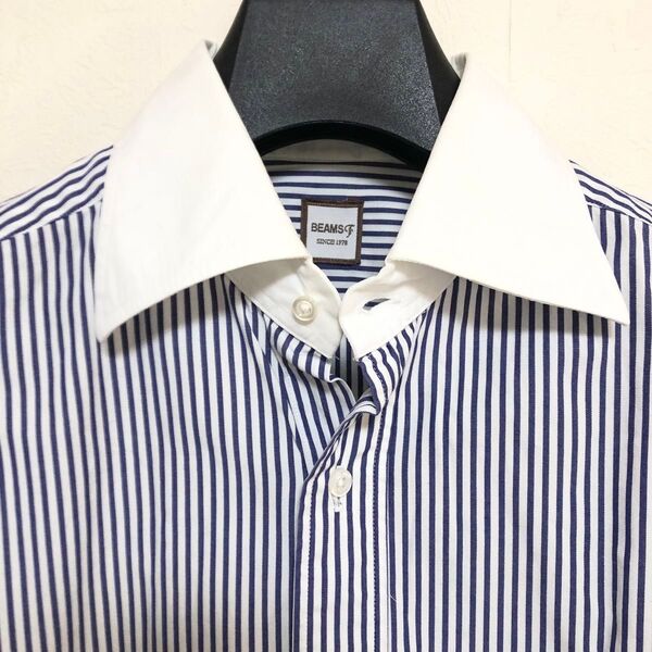 BEAMS F クレリックストライプ ワイドカラーシャツ L程度