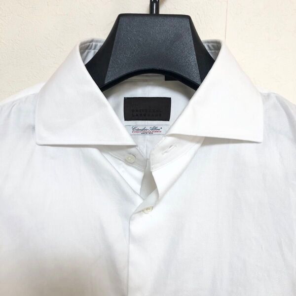 UL×Albini ワイドカラーシャドウヘリンボーンホワイトシャツL〜XL