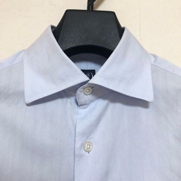 BEAMS F シャドウストライプセミワイドカラーサックスブルーシャツ 日本製38 15 1/2(M)