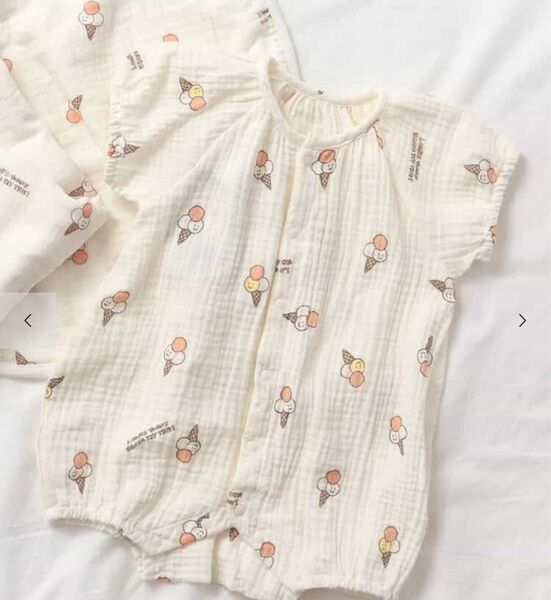 新品未使用 BREEZE アイスクリーム柄 コットンロンパース 半袖 カバーオール ベビー服