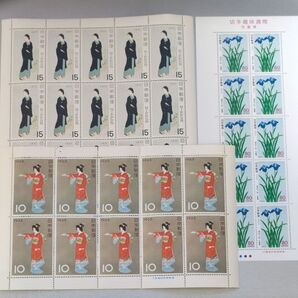 記念切手未使用 切手趣味週間 序の舞 築地明石町 花菖蒲 3種各1シート10円10枚 15円20枚 80円10枚 総額1200円