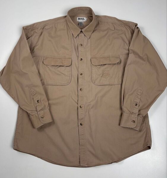 BOSS AMERICA ワークシャツ 長袖シャツ ベージュ コットン メンズ XL 古着 US規格 ビッグサイズ