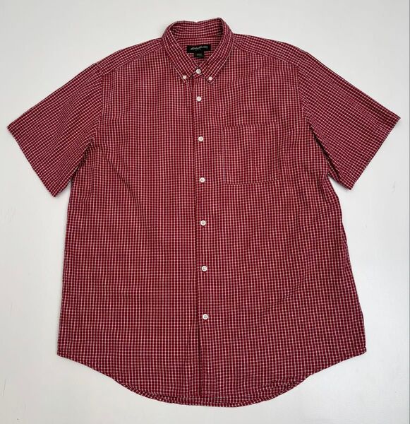 Eddie Bauer エディバウアー 半袖シャツ ボタンダウンシャツ チェック柄 レッド メンズ XL 綿100% コットン