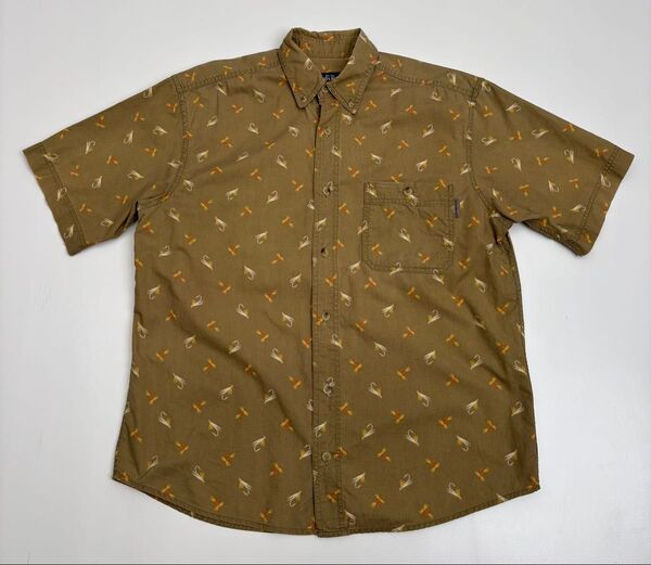 WOOLRICH ウールリッチ 半袖シャツ フライ柄 ブラウン フライフィッシング 釣り アウトドア