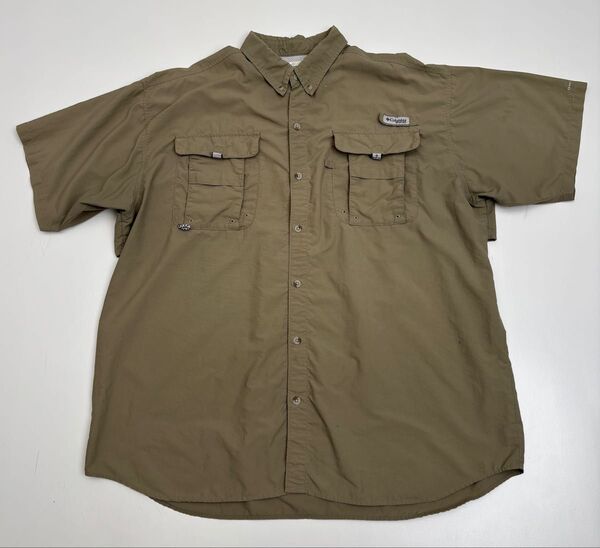 Columbia コロンビアPFG フィッシングシャツ ワークシャツ 半袖シャツ オムニシェイド カーキ XL ビッグサイズ
