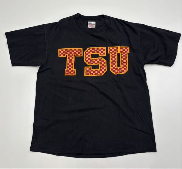 アメリカ製 ONEITA TSU ロゴTシャツ ブラック 古着 MADE IN USA シングルステッチ メンズ L
