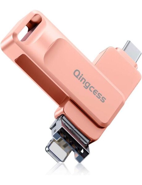 【アプリ不要Phone端子type-cUSB一体】128GBスマホ/iphone用写真保存 ピンク