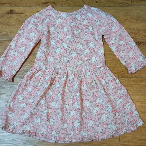 イギリス購入 キャスキッドソン Cath Kidson 花柄×うさぎ 長袖ワンピース ピンク 110cm