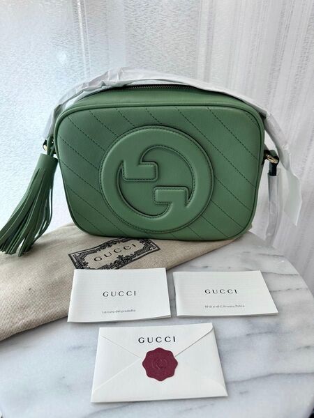 未使用 Gucci グッチ ブロンディ レザー ショルダーバッグ グリーン