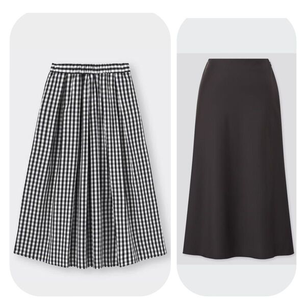 GUタックフレアミディスカート(ギンガム)Sサイズ&UNIQLOサテンナローフレアスカート64cm 2枚セット