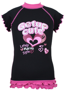  new goods GETUP Cute(geto up cute ) Kids * Junior girls short sleeves Rush Guard size 100cm color black ×R pink 