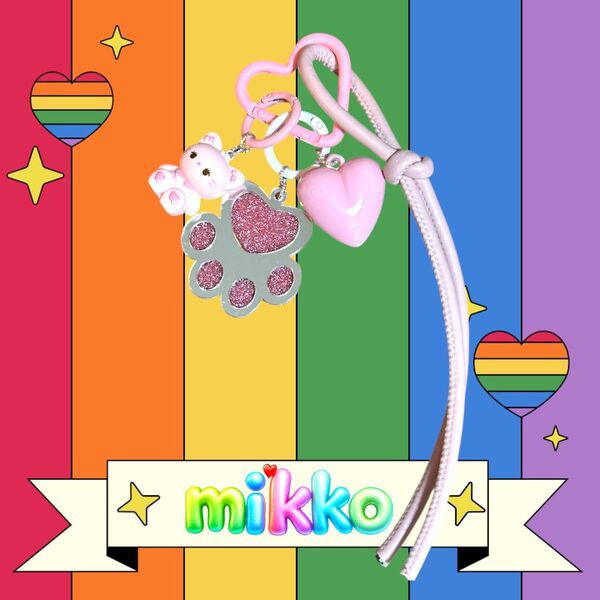 じゃらじゃらキーホルダー mikko ムース 肉球 ハートカラビナ レザー調 パラコード