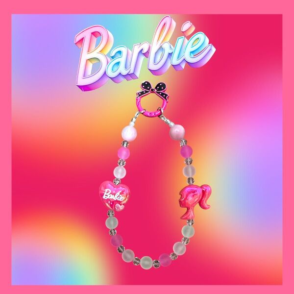 Barbie pink キャッツアイビーズ ガラスビーズ ストラップ