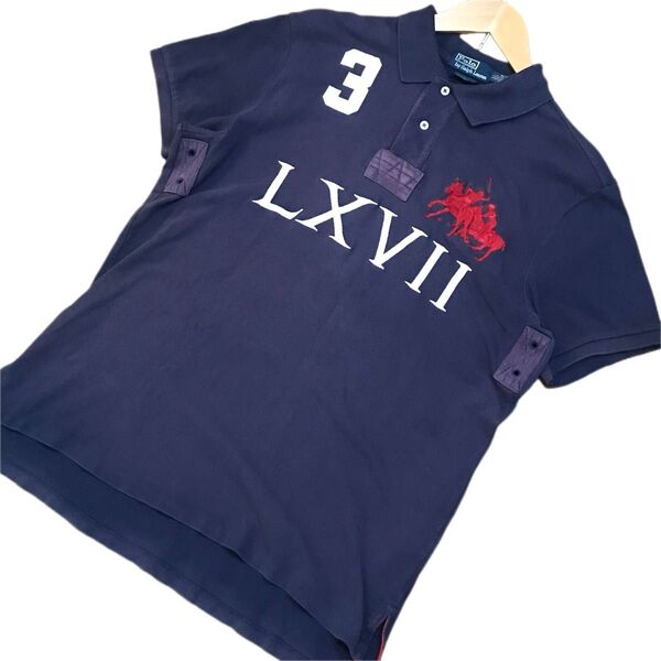 Polo by Ralph Lauren ポロ ラルフローレン ポロシャツ 半袖 ビッグポニー 刺繍 ネイビー 紺 XLサイズ