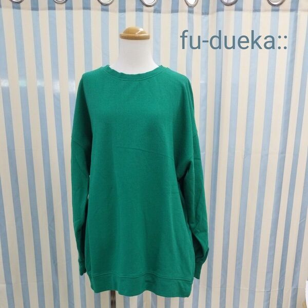 fu-dueka:: エーカ ワイドシルエット トレーナー オーバーサイズ 長袖プルオーバートップス スウェット グリーン 綿