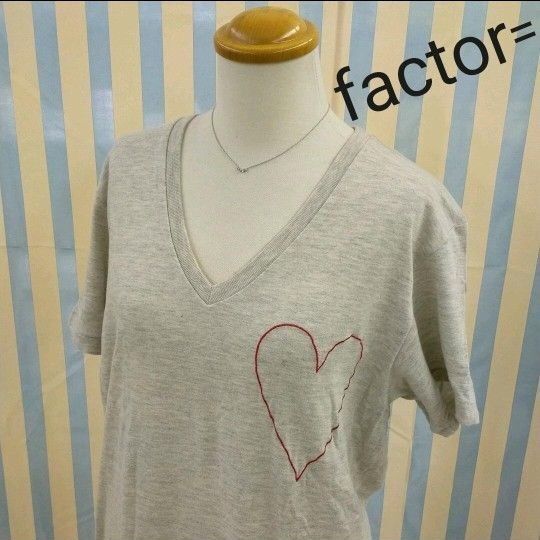 ファクターイコール Factor 半袖Tシャツ チュニック カットソー ハート刺繍 factor=トップス VネックTシャツ