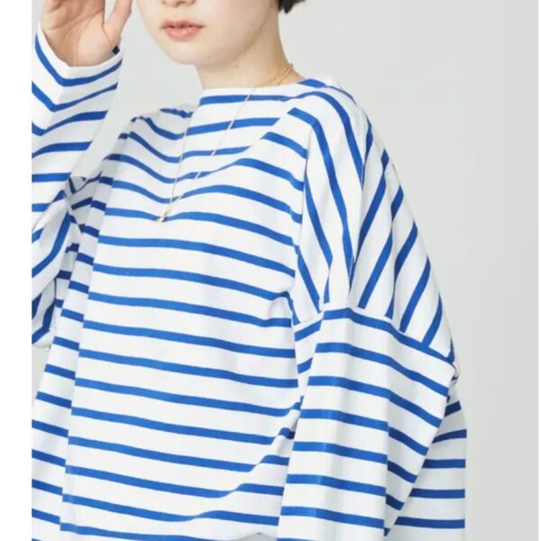 AMERICAN HOLIC ボートネックボーダーカットプルオーバー M ブルー