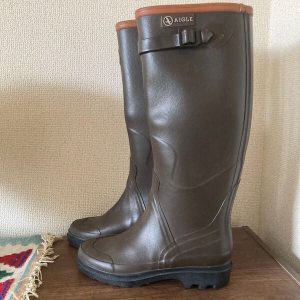 AIGLE ロングレインブーツ ダークブラウン 37