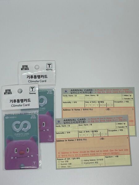 【現地入手困難】気候同行カード 2枚セット 韓国交通カード climate card おまけ入国カードつき
