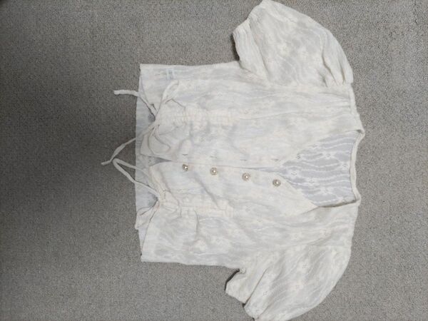 レース トップス ショート丈 ブラウス オフホワイト