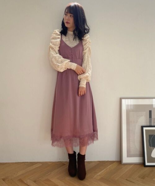 MAJESTIC LEGON マジェスティックレゴン裾レースサテンキャミワンピ ワンピース ピンク