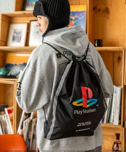 ニコアンド コラボ PlayStation プリントナップサック バッグ 黒 ブラック niko and プレイステーション