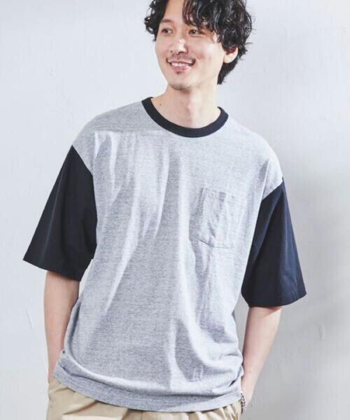 coen ベースボール配色Tシャツ M コーエン グレー×ブラック メンズ