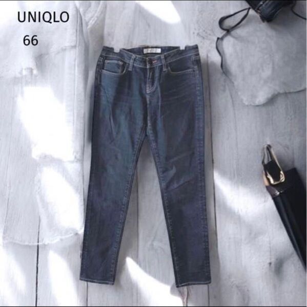 【UNIQLO】 デニムパンツ (66)SKINNY FIT ジーパン ジーンズ 細身 ローライズ ダークグレー系 26インチ