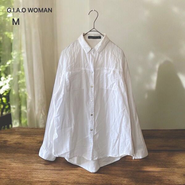 【 G.I.A.O WOMAN 】 ブラウス (M) ホワイト 長袖 コットン ガーゼの様な肌触り 重ね着 ラウンド