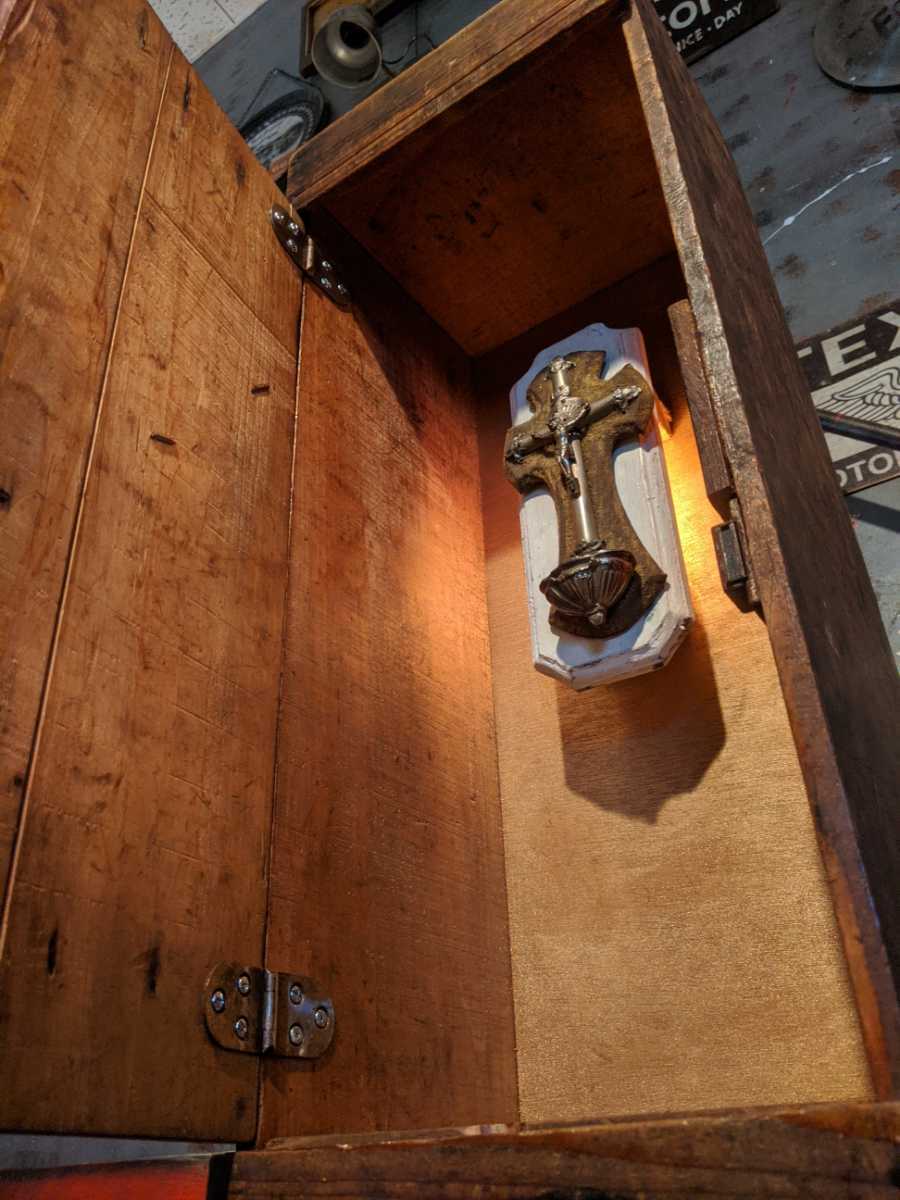 프랑스 골동품/1930년대 브로칸트 십자가/오래된 나무 상자(조명 조명 있음) 예수 그리스도(십자가) #상점 비품 #선반, 핸드메이드 아이템, 내부, 잡화, 다른 사람