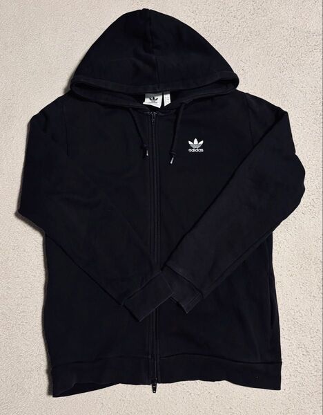 ★adidas originals ジップパーカー メンズL ブラック 背面ビッグロゴ★