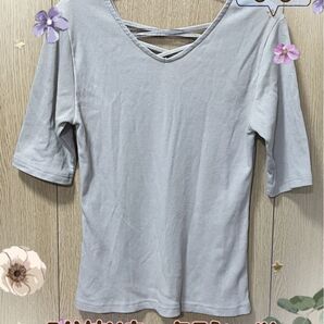 【しまむら】トップス*リブ5分袖Tシャツ*グレージュ*M