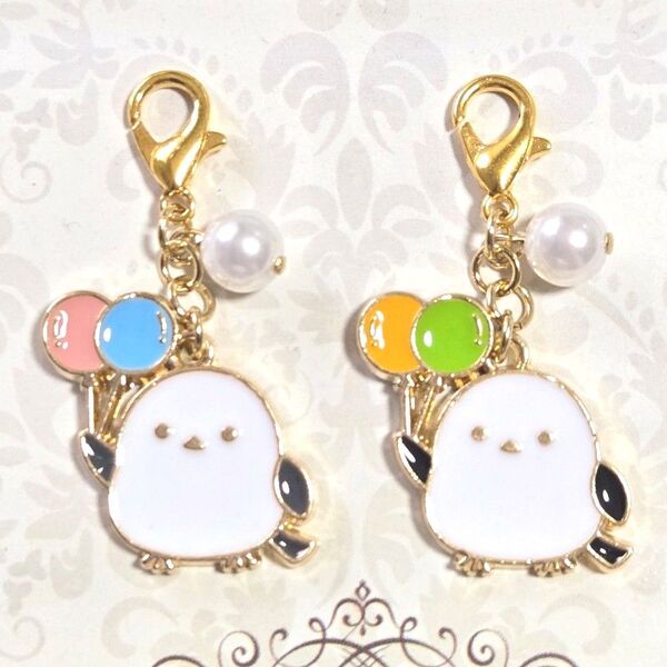 【シマエナガマスクチャーム風船】ハンドメイド ビーズ 夏ピアス イヤリング 小鳥 かわいい
