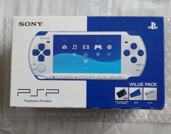 【新品同様】PSP-3000 XWB ホワイト/ブルー 《バリューパック》特典3つ付き《バッテリー、ゲームソフト、保護フィルム》