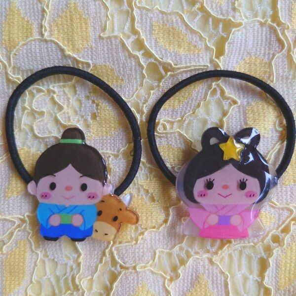 ベビーキッズヘアゴム 彦星と織姫 七夕 プラバン ハンドメイド