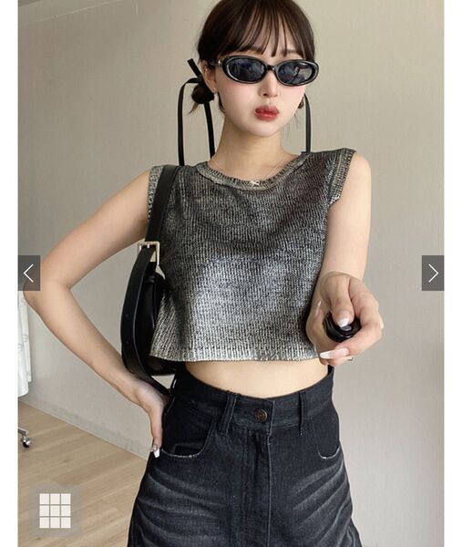 GRL メタリックショート丈ニットベスト シルバー F