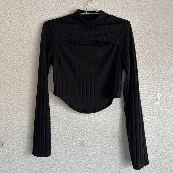 SHEIN カットアウトフロントクロップド丈トップス L ブラック