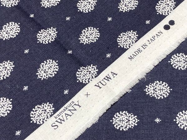 【特価】YUWA×SWANY コットンリネン生地 幅×50cm 黒系 綿麻ソフト加工 ダマスク柄風