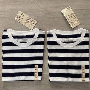 新品 2枚セット 110 無印良品 Tシャツ ネイビー ボーダー