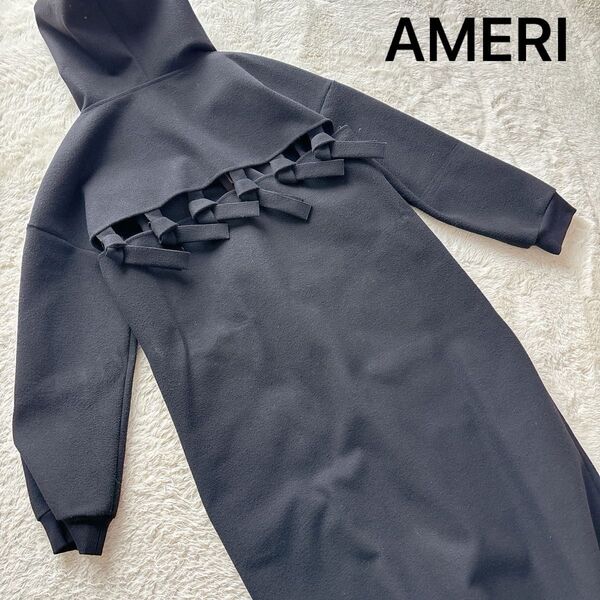 AMERI アメリヴィンテージ★Ameri vintage★ロングパーカー ブラック 黒 フード フリンジ