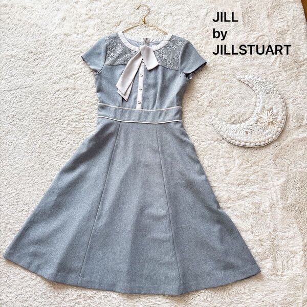 JILL by JILLSTUART ジルバイジルスチュアート レイシーヨークボウタイワンピース Sサイズ グレー 切り替えワンピ