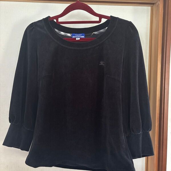 BURBERRY BLUE LABEL ベロア風トップス 七分袖 ブラック M