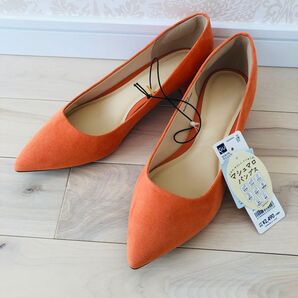 【新品】サイズ大きめ マシュマロ パンプス オレンジ 差し色 ヒール シンプル 無地