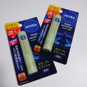 2点 未開封 点 ニベア ディープモイスチャーリップ オリーブ&レモン 花王 NIVEA
