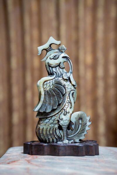 中国古玩 天然石彫 鳳凰置物 / 三足香炉風 飾り物 / 工芸品 唐物 美術品 インテリア 風水 鑑賞石 インテリア 置物