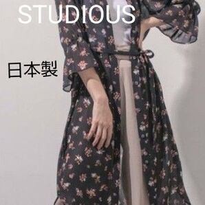 STUDIOUS ステュディオス シアーガウンワンピース ロングシャツ 日本製 花柄 シフォン ブラック チュニック ゆったり